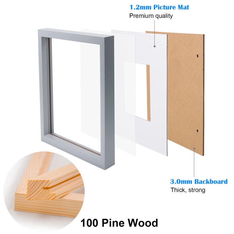 Egofine 8x10 Picture FrameMade of Solid Wood with Plexiglass, Display Pictures 4x6/5x7 with Mat or 8x10 Without Mat, for Tabletop and Wall Mounting Photo Frame, Light Gray - Image 4